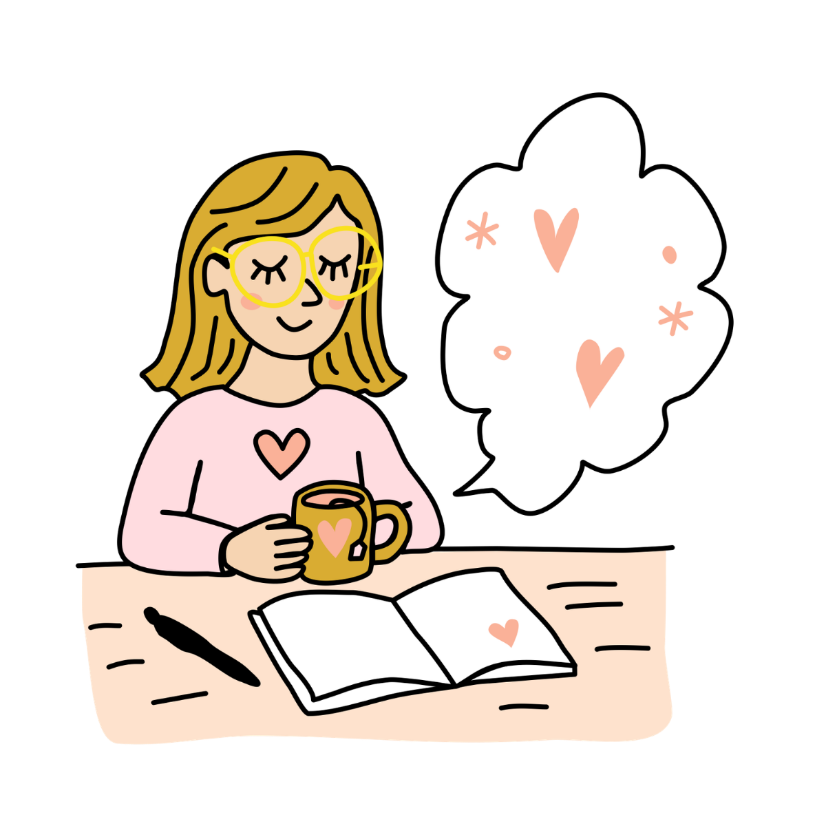 Illustratie van een vrouw die tekent in haar Life Journal